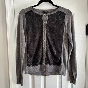 Ann Taylor Cardigan - Size Medium Grey and Black Lace